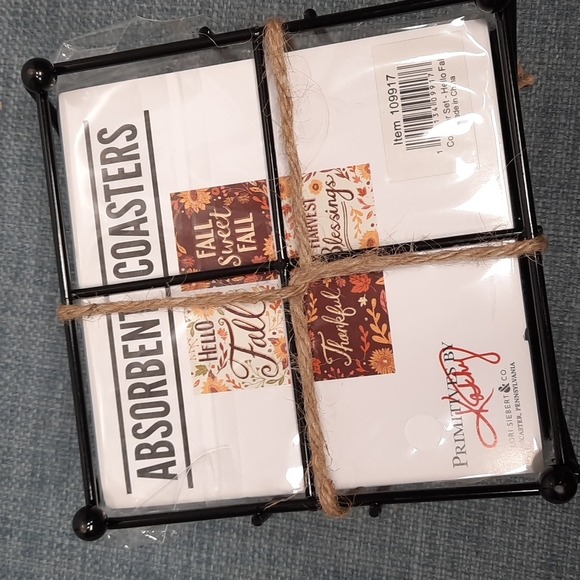 Ceramic Absorbent Coaster Set Fall Autumn Harvest Thanksgiving Blessings NWT - Picture 3 of 7